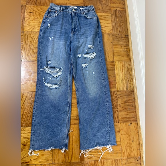 Zara The 90'S Full Length Jeans high Rise med blue size 8 causal distressred - Picture 1 of 6